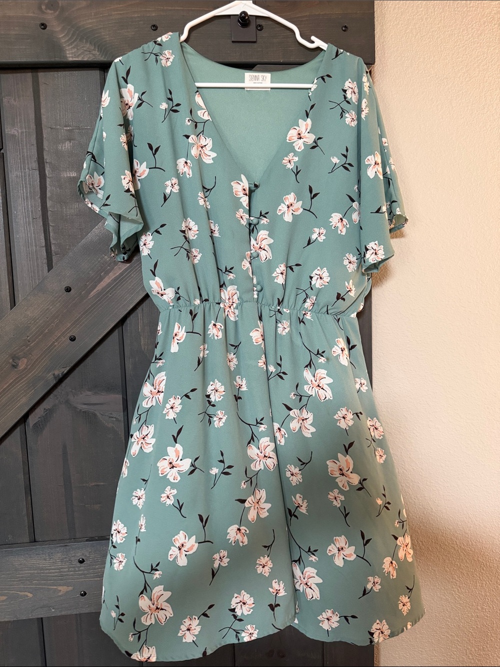 Sienna Sky Sage Green Floral V-Neck Mini Dress
